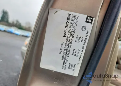 2002 Buick Century Custom z USA, uszkodzony, nr VIN 2G4WS52J221249863